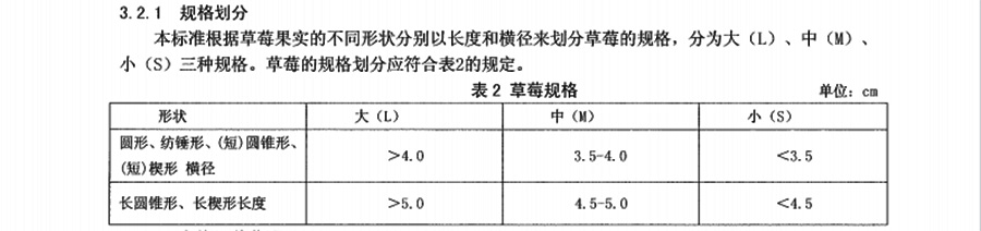 草莓大小規格標準